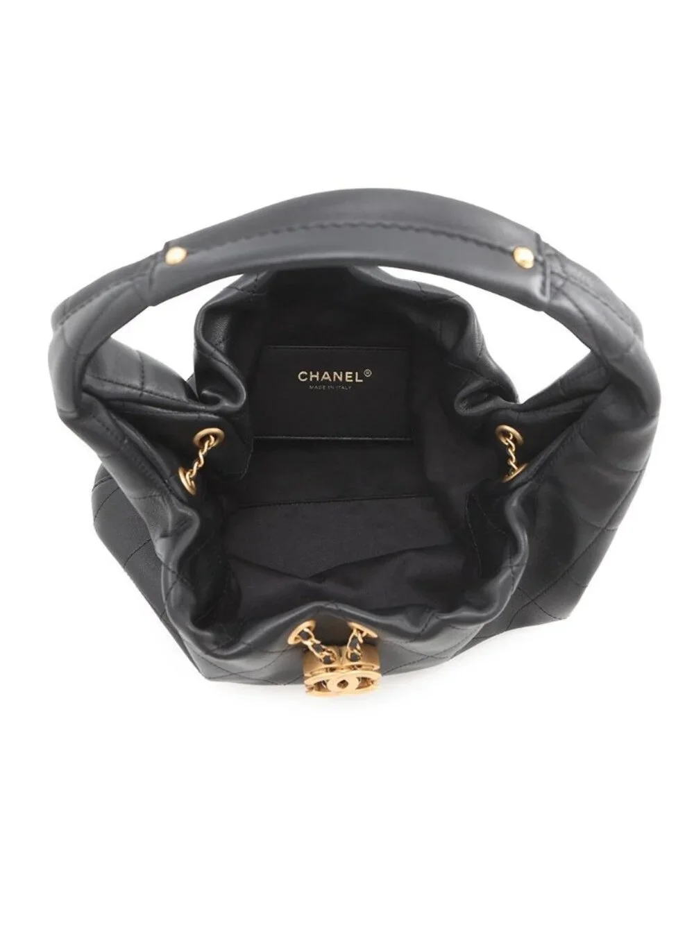 Chanel Handbag Quilted CC Logo Hobo Calfskin Black